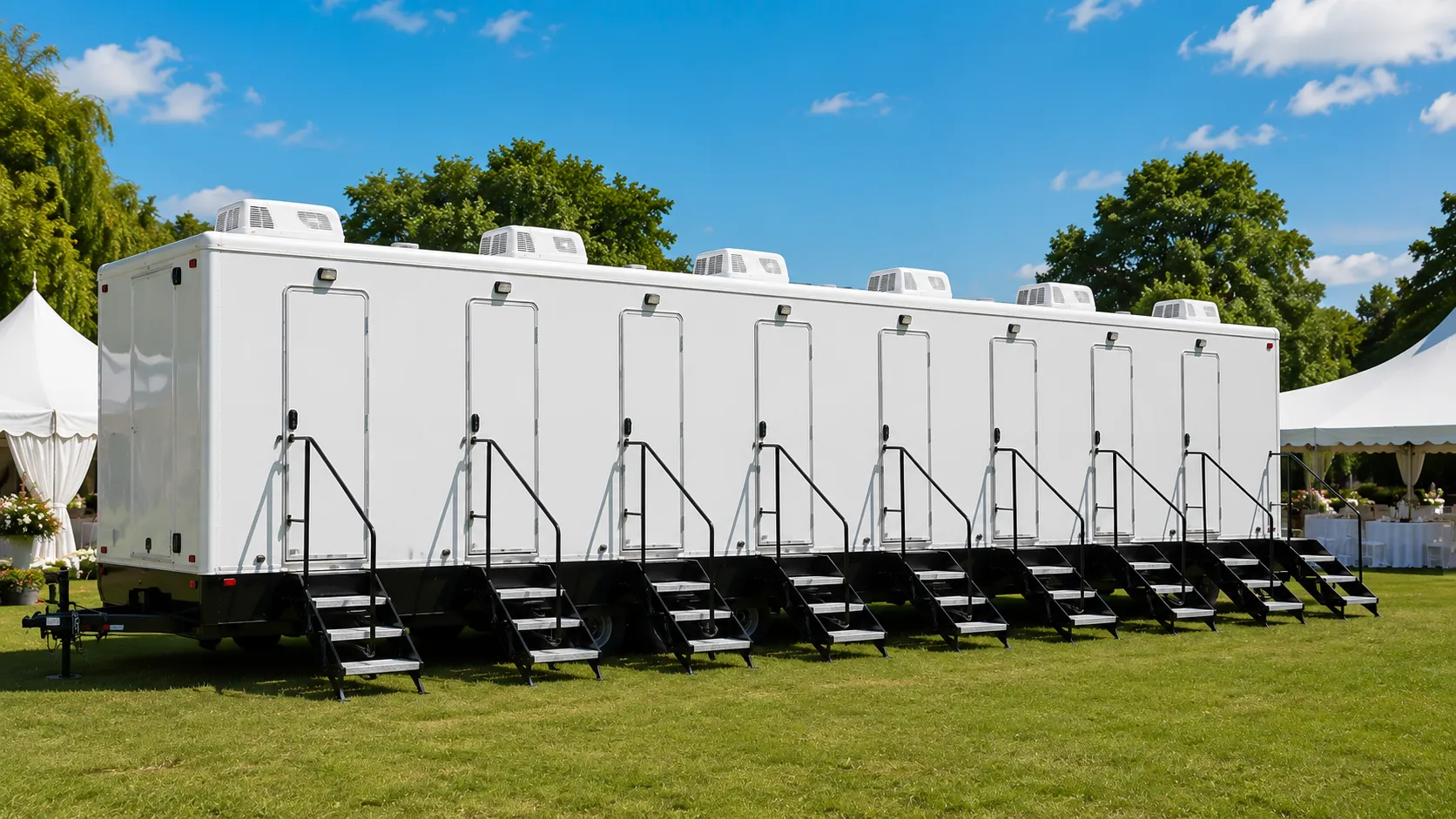 8 stall restroom trailer from our Santa Clara fleet